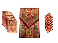 Indian Silk Table Runner with 6 Placemats & 6 Coaster in Red Color Size 16x62